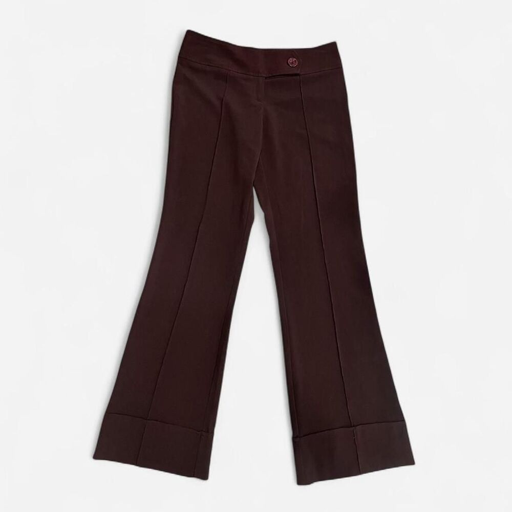Y2K Brown Tracy Evans low rise flare pants Size 3 with large button fake back po